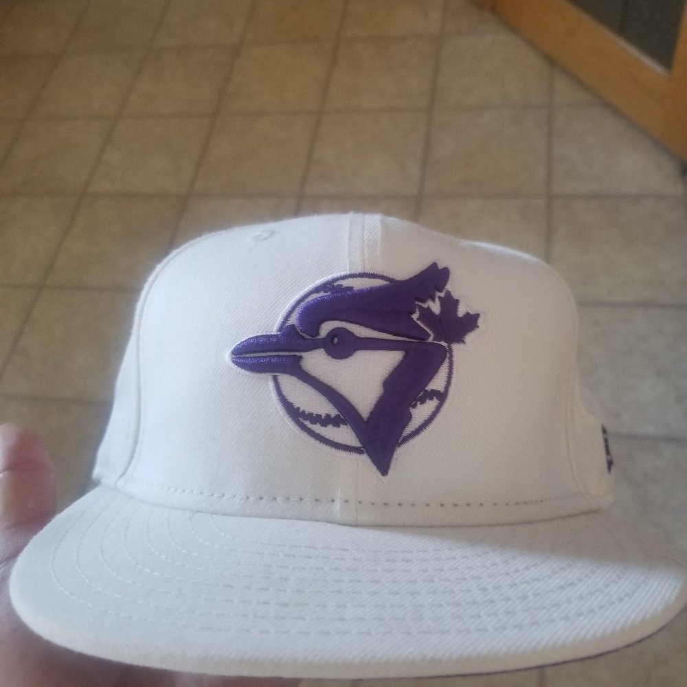 White and purple blue Jay's fitted hat